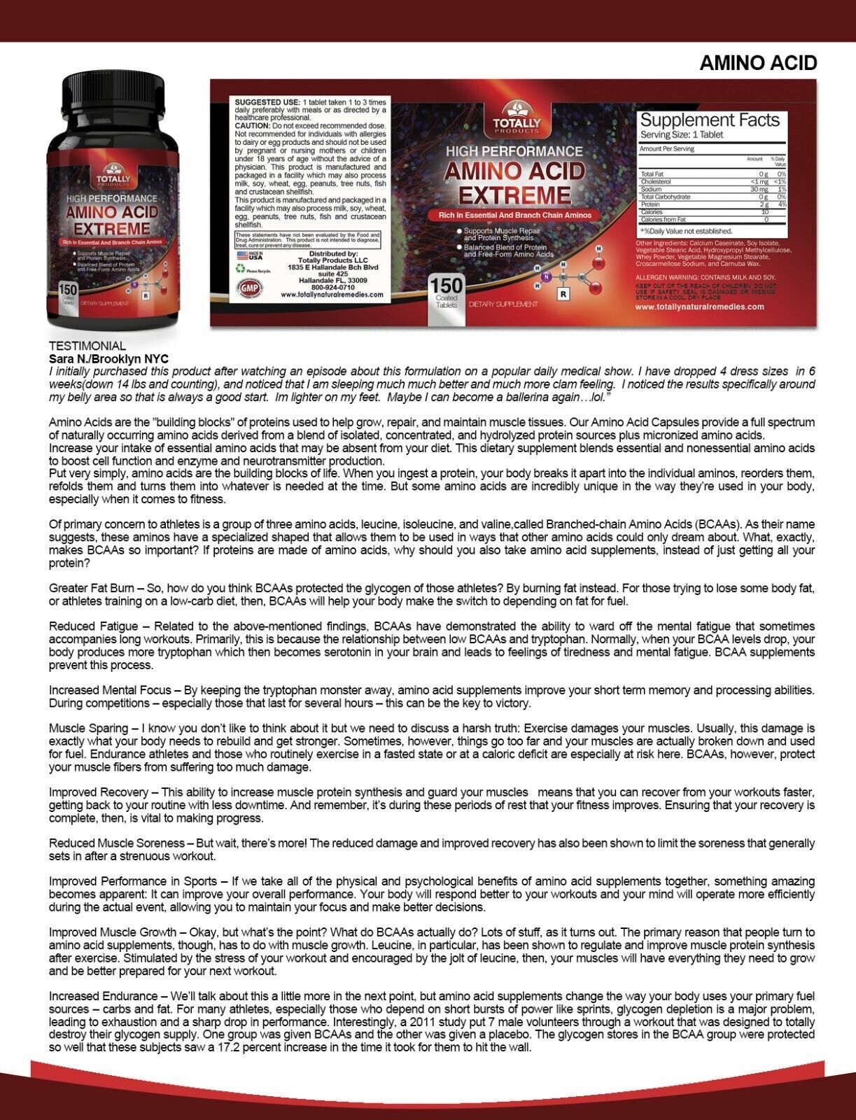 Amino Acids BCAA Muscle Support Supplement Garcinia Cambogia Weight Management