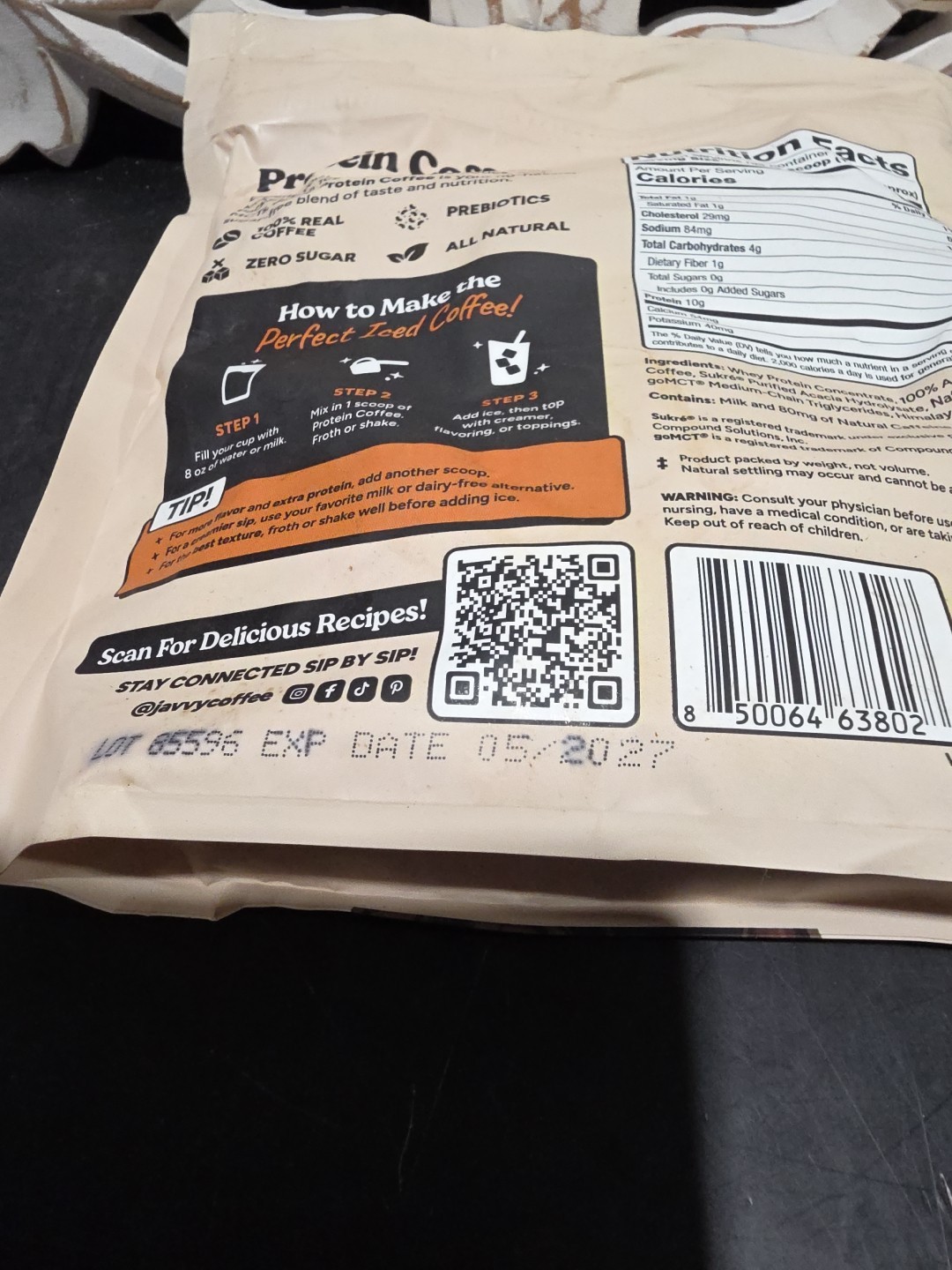 Javvy Protein Coffee Powder Caramel 12.6 oz Prebiotic MCTs Caffeine