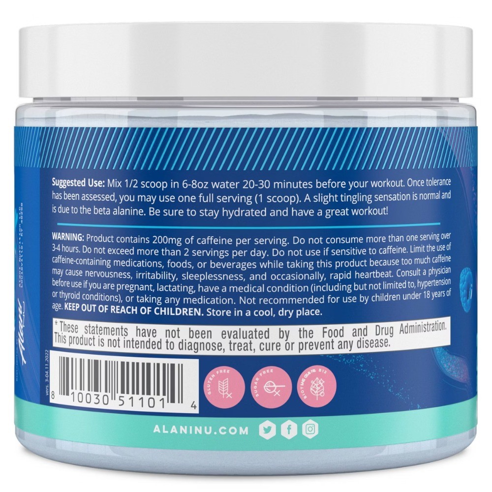 Energy Supplement Powder-Breezeberry – 6.8oz: With L-Theanine, 200mg Per Serving