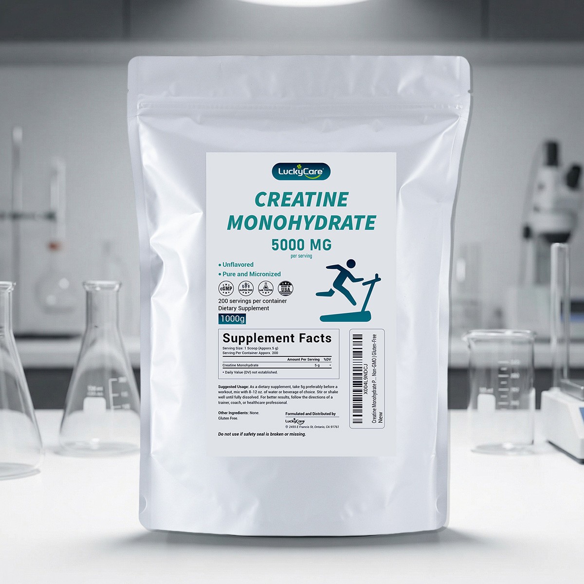 Creatine Monohydrate 100% Pure Powder 1000g (2.2 lb) Micronized 5g 200 Servings