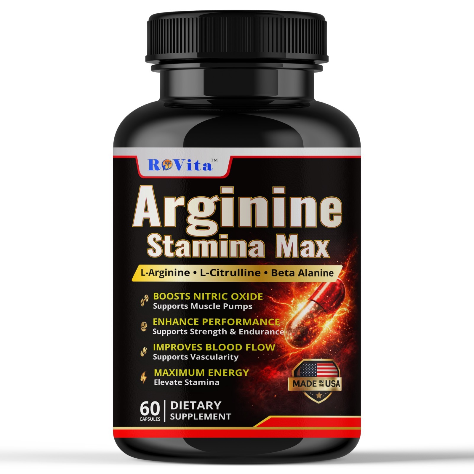 L-Arginine Capsules for Men Enhancement Pills for Men, Libido, Performance 60C