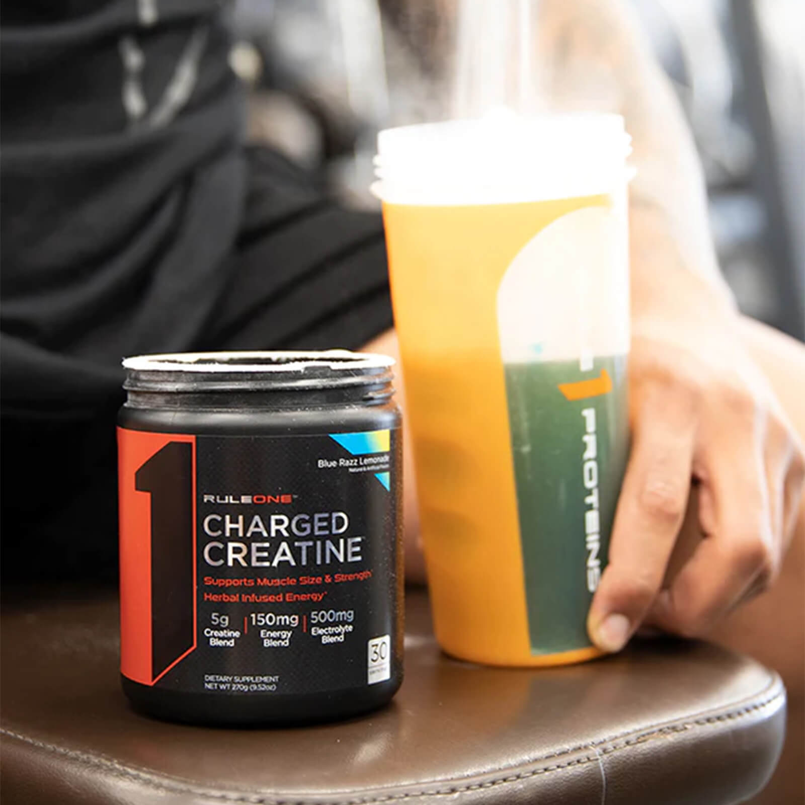 RULE 1 Charged Creatine 30 serv Blue Razz Lemonade Energized Creatine 270g