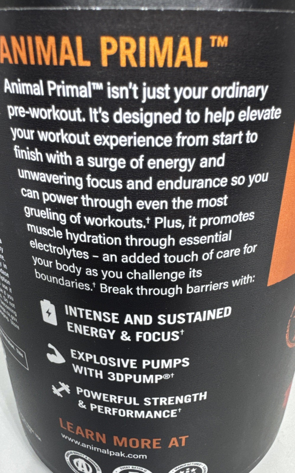 Animal Primal Pre Workout Primal Powder Flavored Fruit Punch 510g Exp 12/2027-US