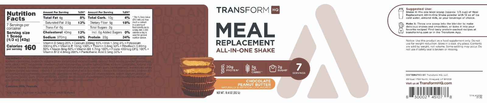 TransformHQ Meal Replacement Shake Powder 7 Servings (Chocolate Peanut Butter)
