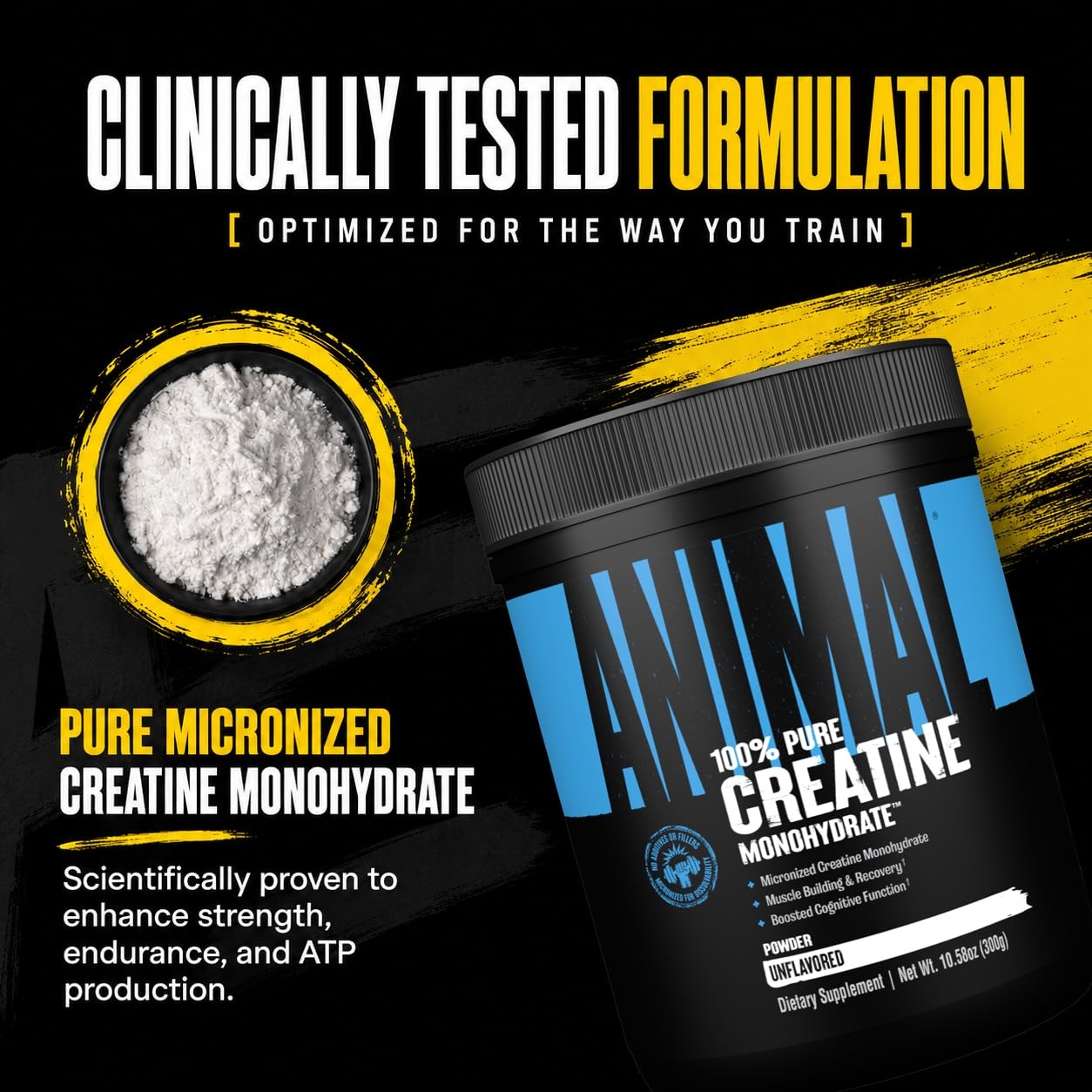 Animal Creatine Monohydrate Powder — 300g (Pack of 1), Unflavored
