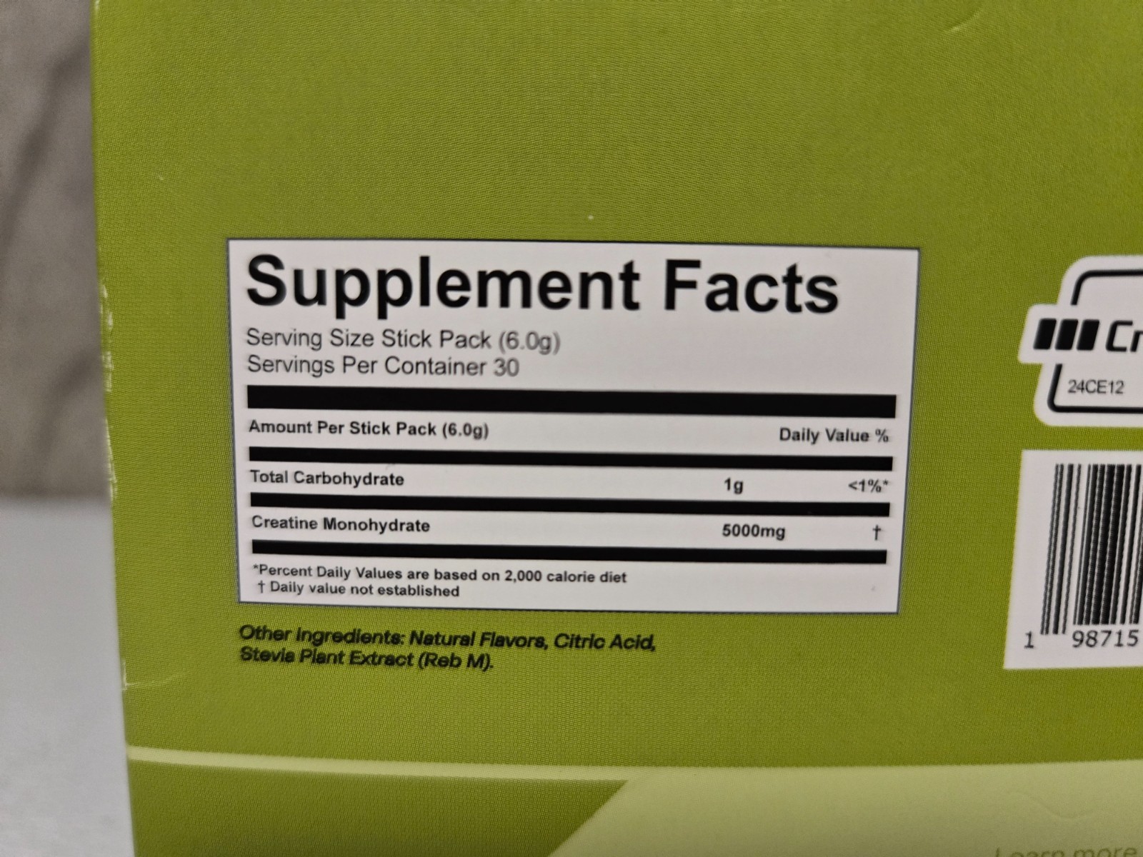 Create Creatine Monohydrate Powder Lemon Lime Dietary Supplement 30 sticks