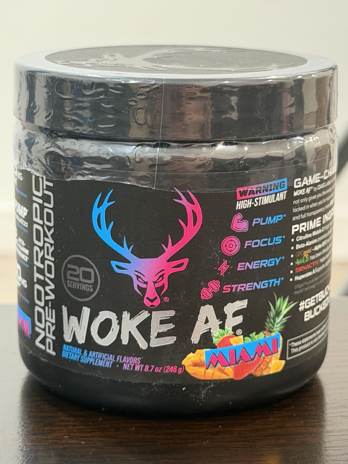 Bucked Up Woke AF Pre-Workout Powder Pineapple Mango 8.7oz exp 12/2027