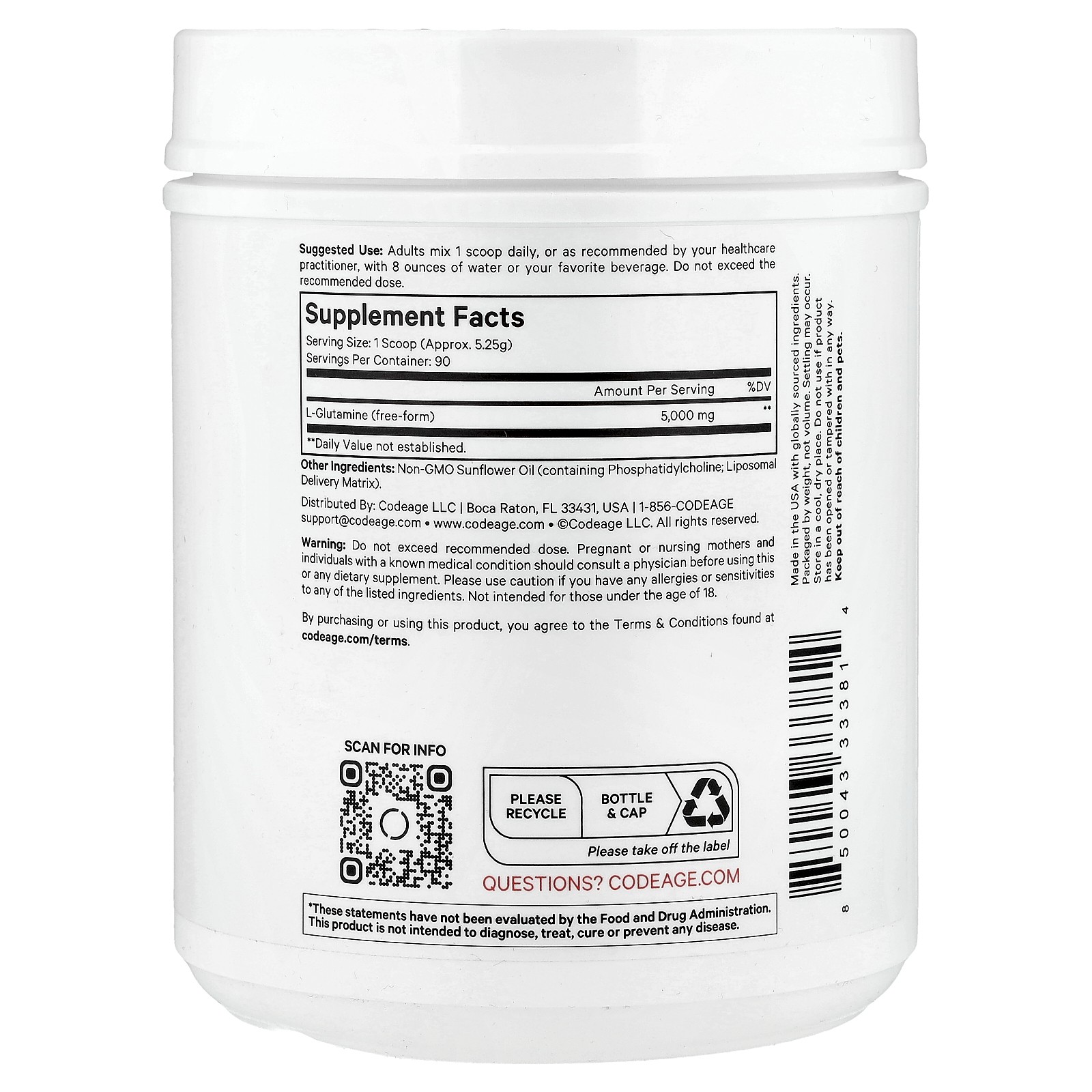 Liposomal L-Glutamine+ Powder, Free-Form Amino Acid, Enhanced Absorption,