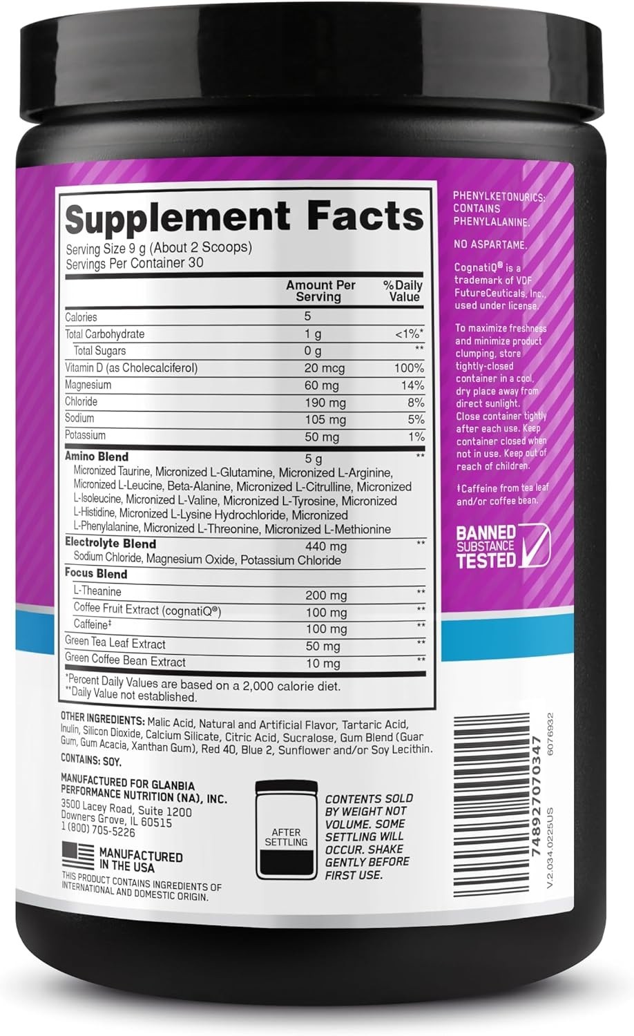 Optimum Nutrition Amino Energy Powder Plus Focus, with BCAA, Electrolytes