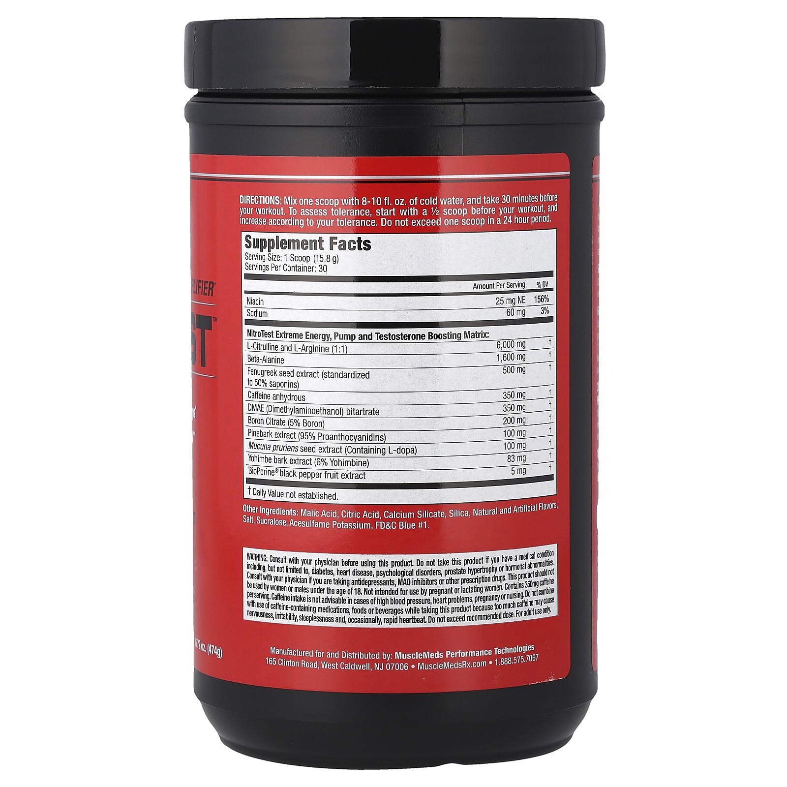 Nitrotest, Androgenic Pre-Workout Amplifier, Blue Raspberry, 16.72 oz (474 g)