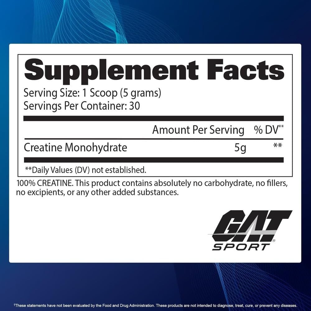 GAT SPORT Creatine Monohydrate Powder, 150 5.3 Ounce (Pack of 1), White