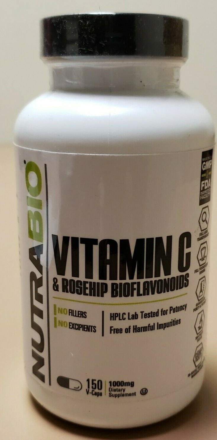 NUTRABIO – Vitamin C & Rosehip Bioflavonoids – 150 V-Caps – Exp 3/2025
