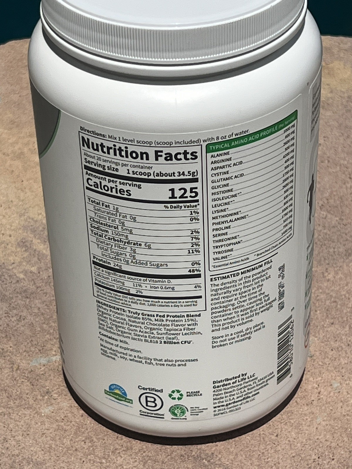 Garden of Life Sport Certified Grass Fed Whey Protein – Chocolate 9/2026 24.33oz