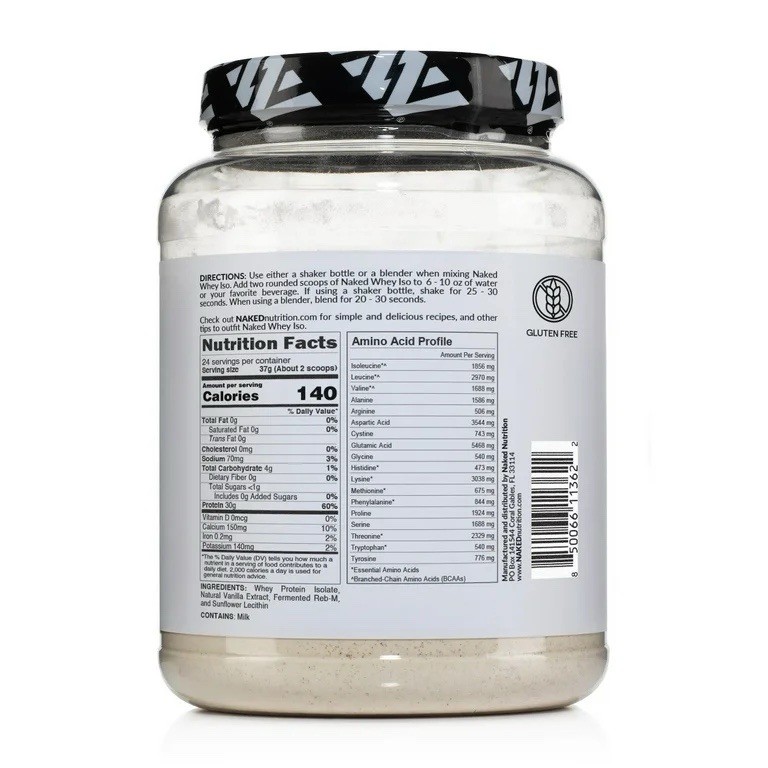 Naked Vanilla Whey Isolate, Grass-Fed Protein, 24 Servings