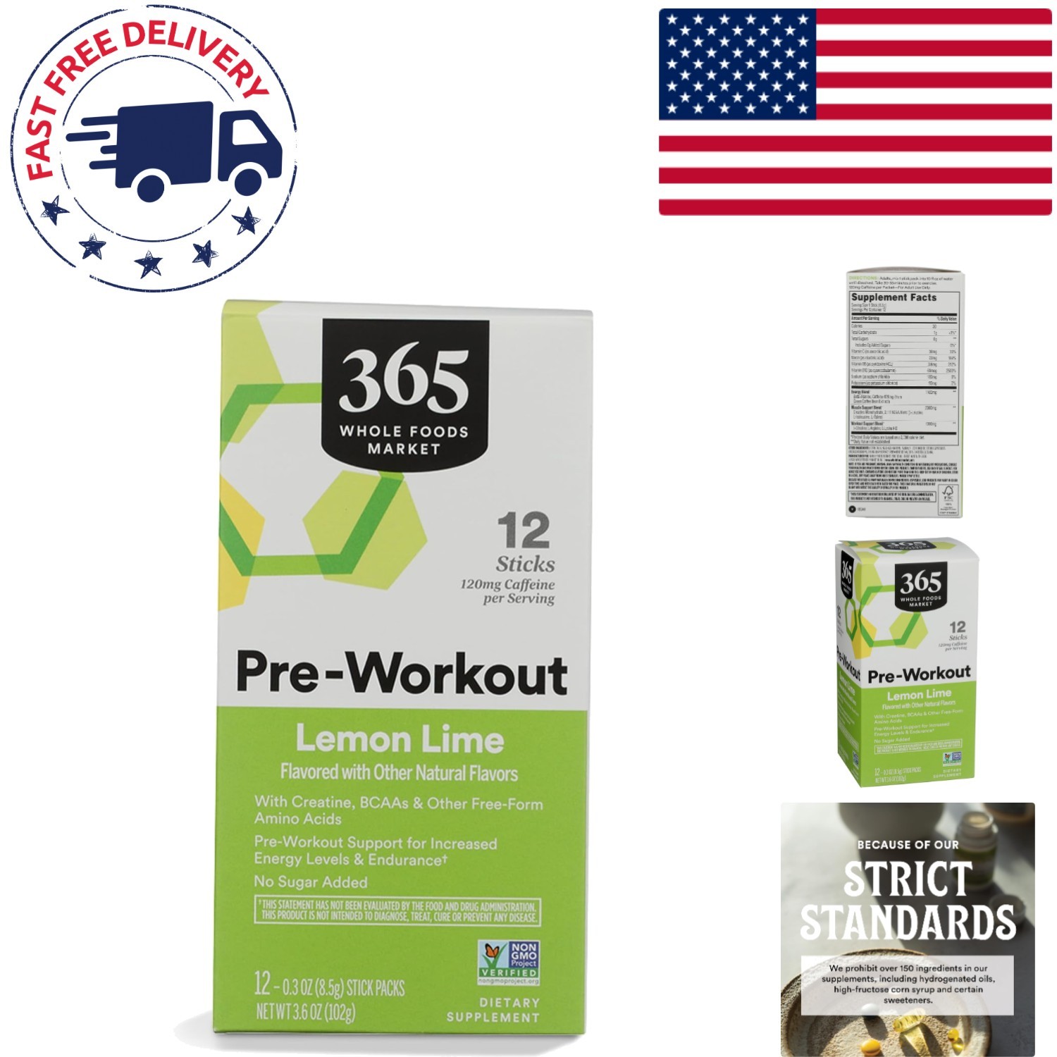 Zero Sugar Lemon Lime Pre-Workout Powder – 12 Convenient Packs, 3.6 Oz