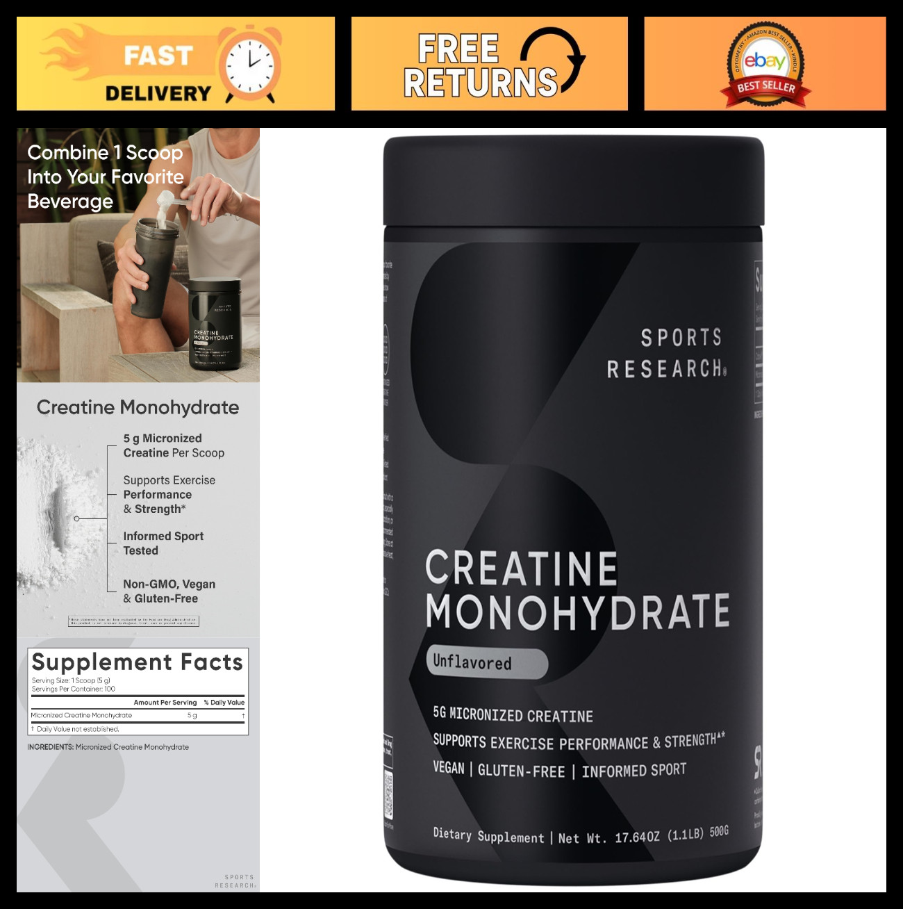 Micronized Creatine Monohydrate 5g – Boost Lean Muscle, Enhance Performance & Re