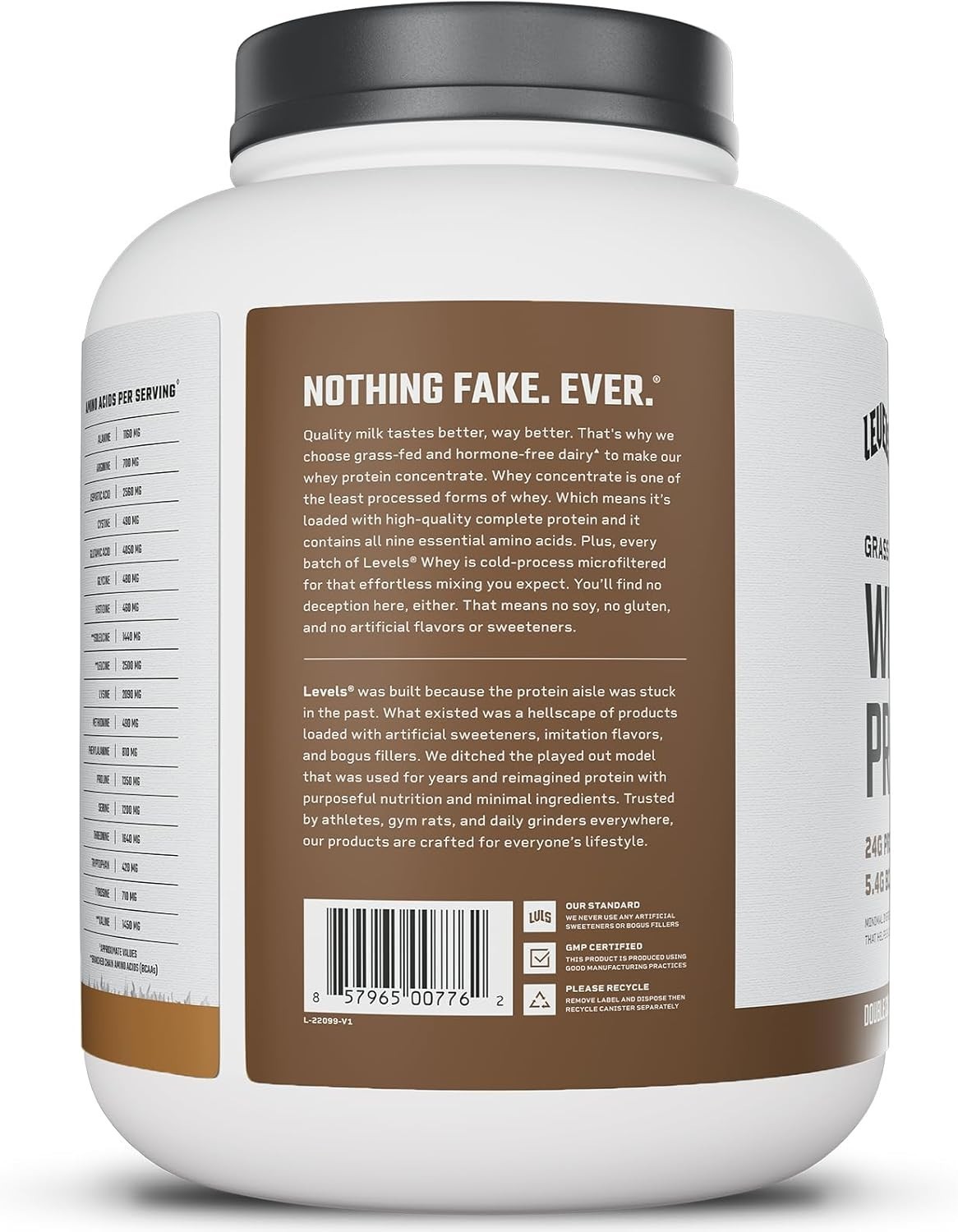 Levels Grass Fed Whey Protein Powder, No Artificials, 24G of Protein, Double Cho