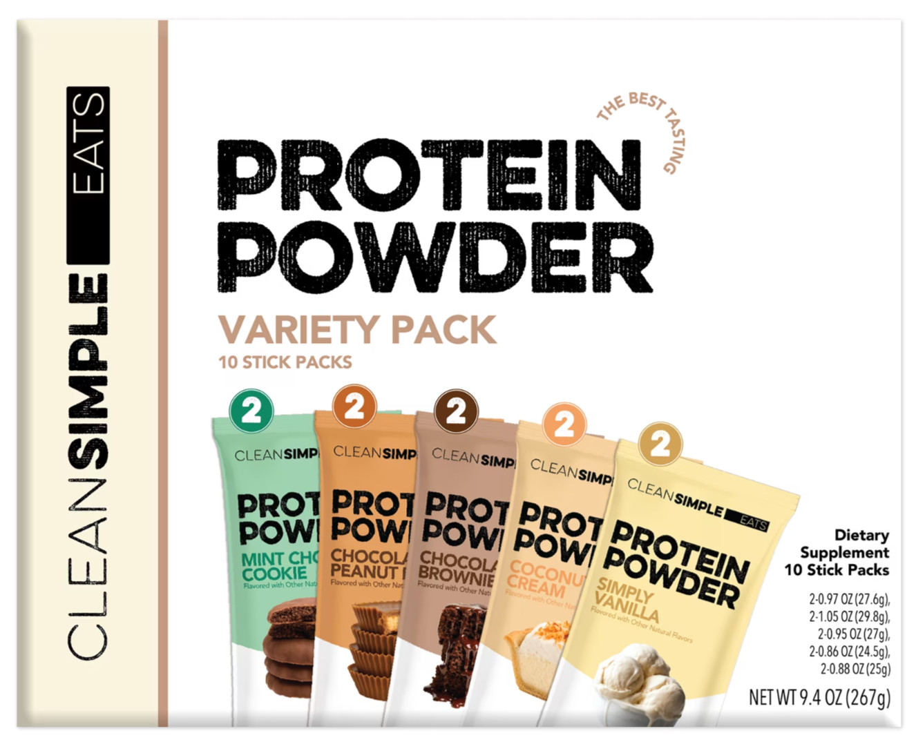 Clean Simple Eats Protein Powder Variety Pack, Whey Protein Isolate, 10 Count