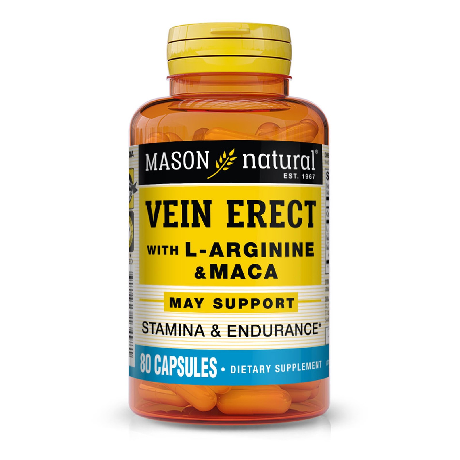 MASON NATURAL Vein Erect with L-Arginine and Maca 80 Count (Pack of 1), White