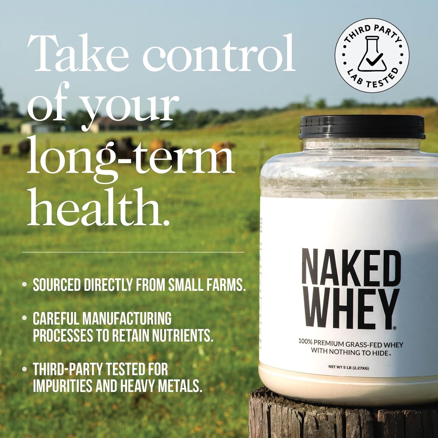 5LB Naked Whey – All Natural Grass Fed Whey Protein Powder, Unflavored, No GMO