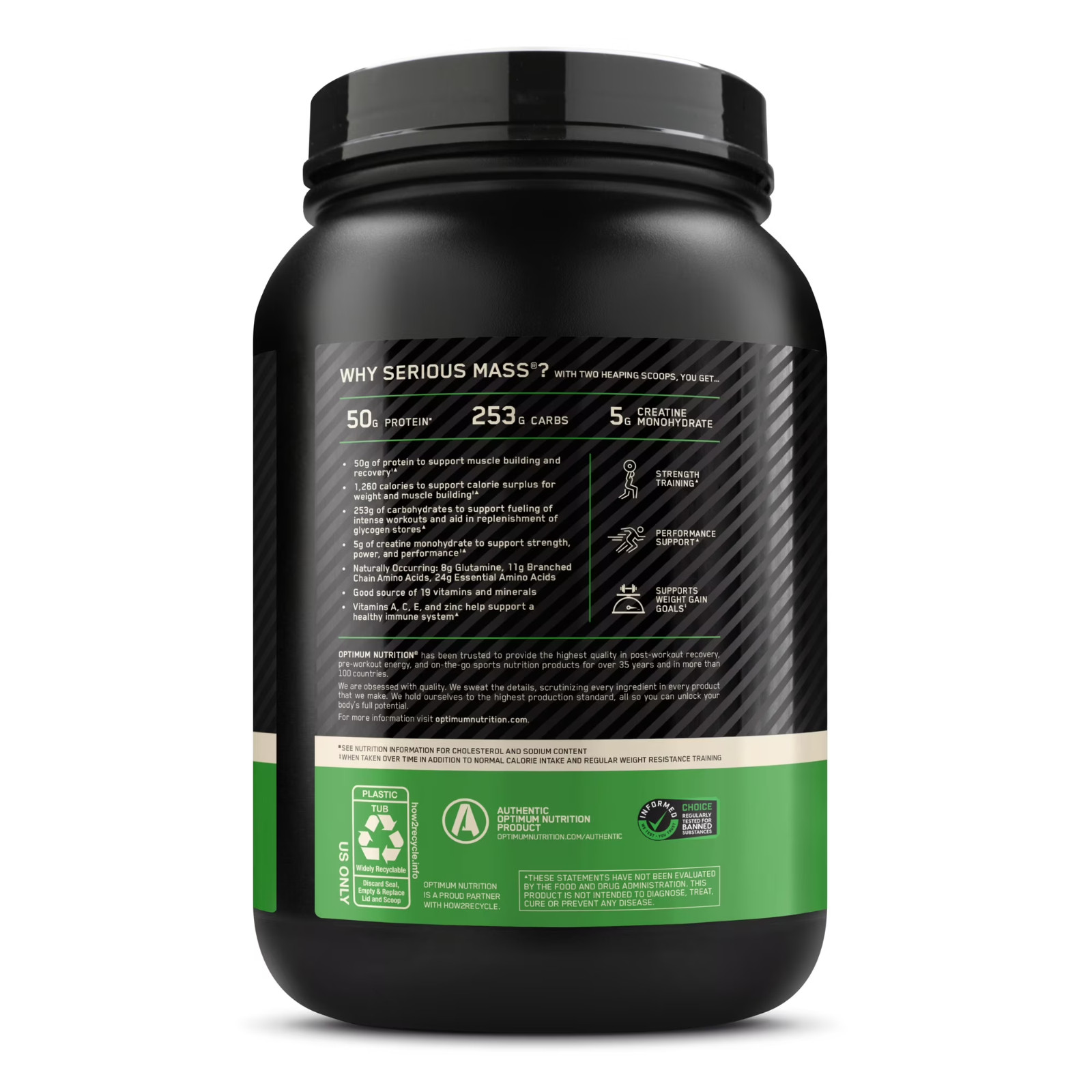 Optimum Nutrition Serious Mass, Vanilla, Weight Gainer Protein Powder, 3 lb