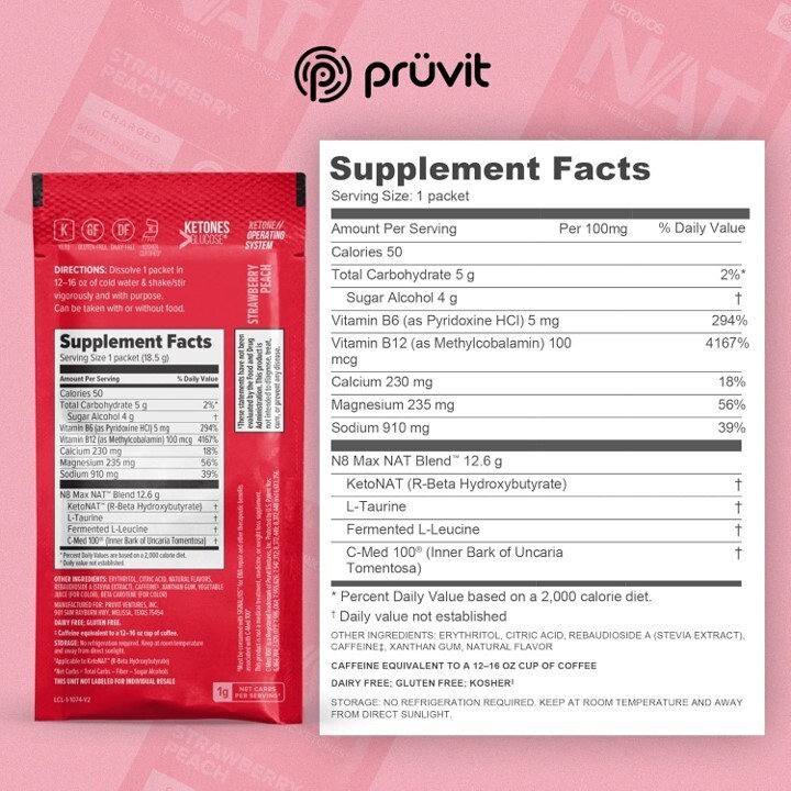 PRUVIT ketone drink Keto Nat STRAWBERRY PEACH Charged FREE SHIPPING