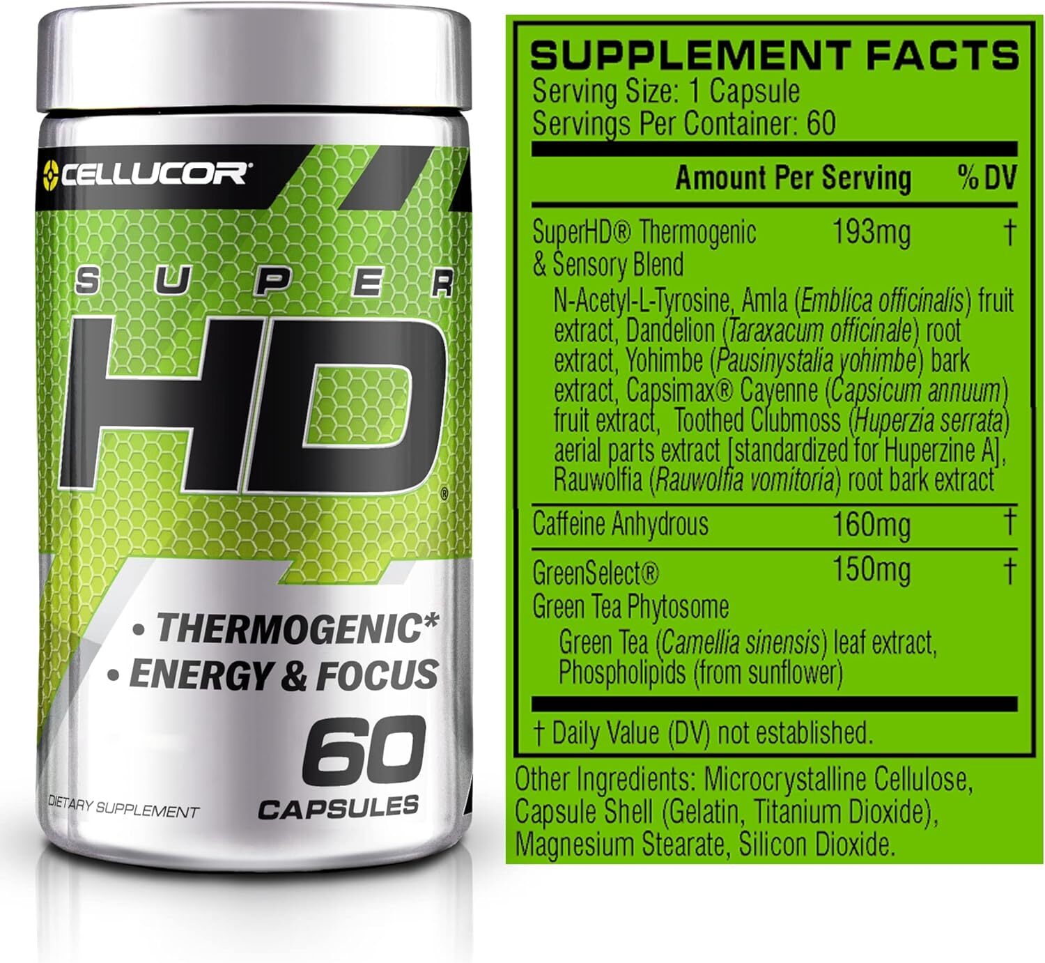 Cellucor SuperHD High-Definition Fat Burner 60 Capsules Dietary Supplement