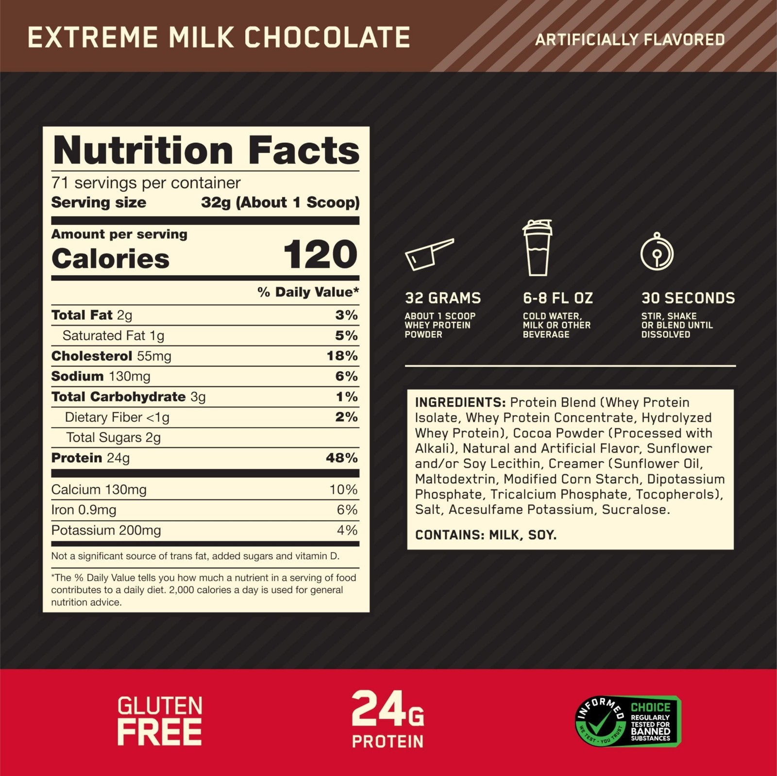 Optimum Nutrition Gold Standard Whey Protein Powder Extreme Milk Chocolate Ex:28