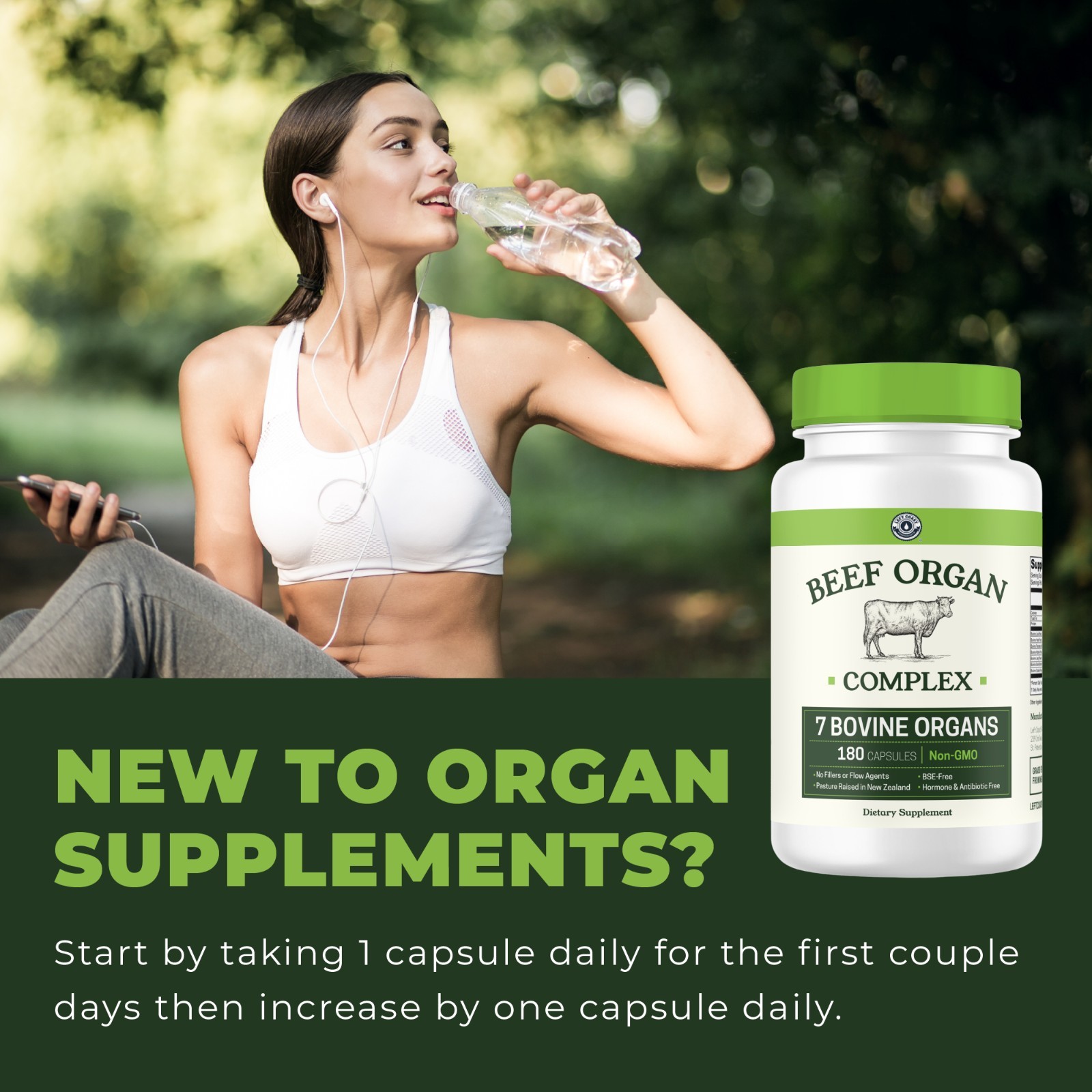 Beef Organ Supplement Grass Fed 7 Beef Organs Complex fr New Zealand Liver 180ct
