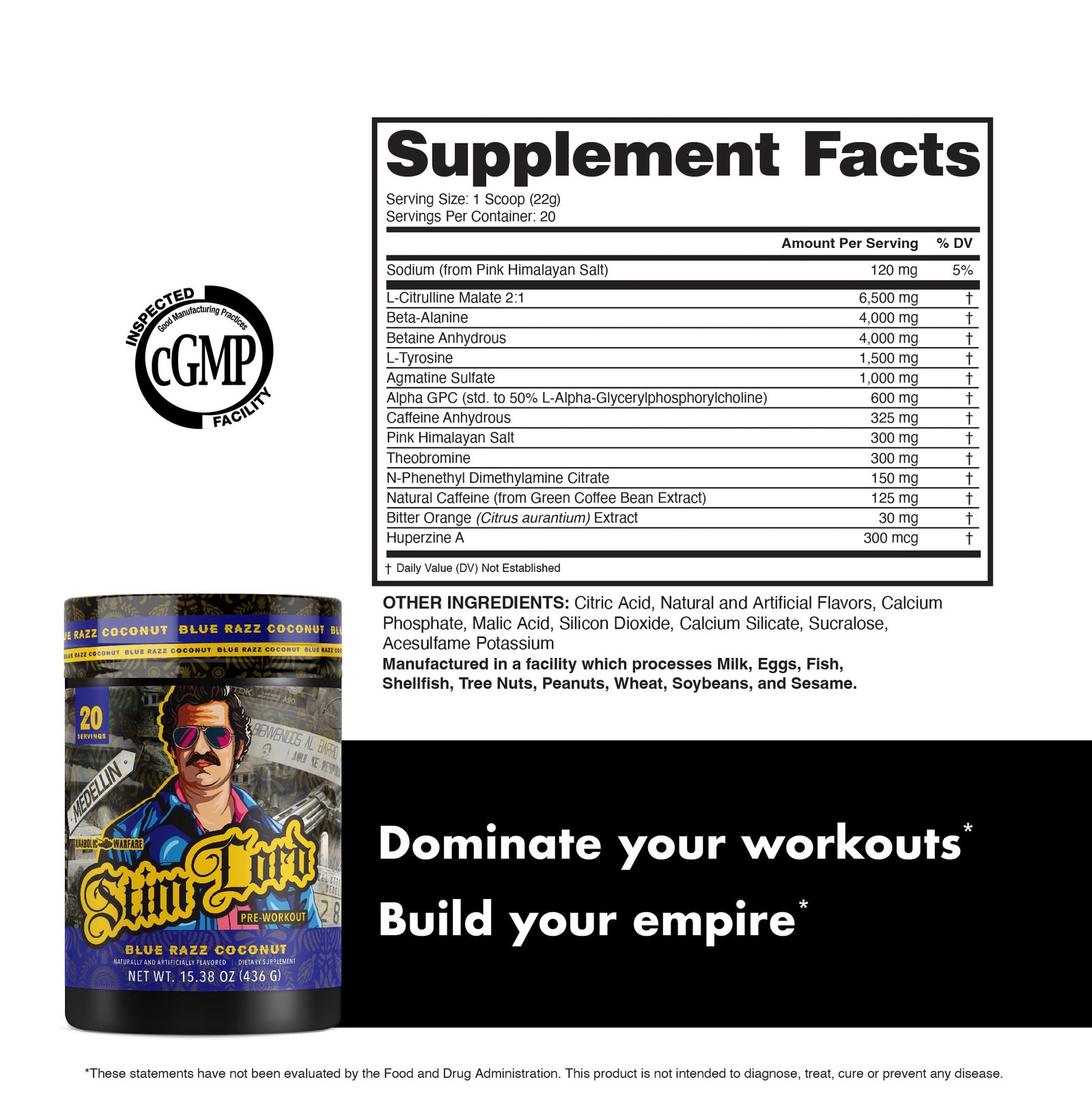 Anabolic Warfare Stim Lord Pre-Workout Blue Razz Coconut – 20 Servings