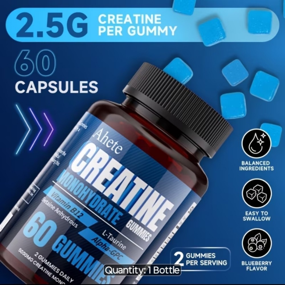 Creatine Monohydrate GUMMIES 🫐 Flavor 1 Sugar Free 1 Month Supply for Pump 💪