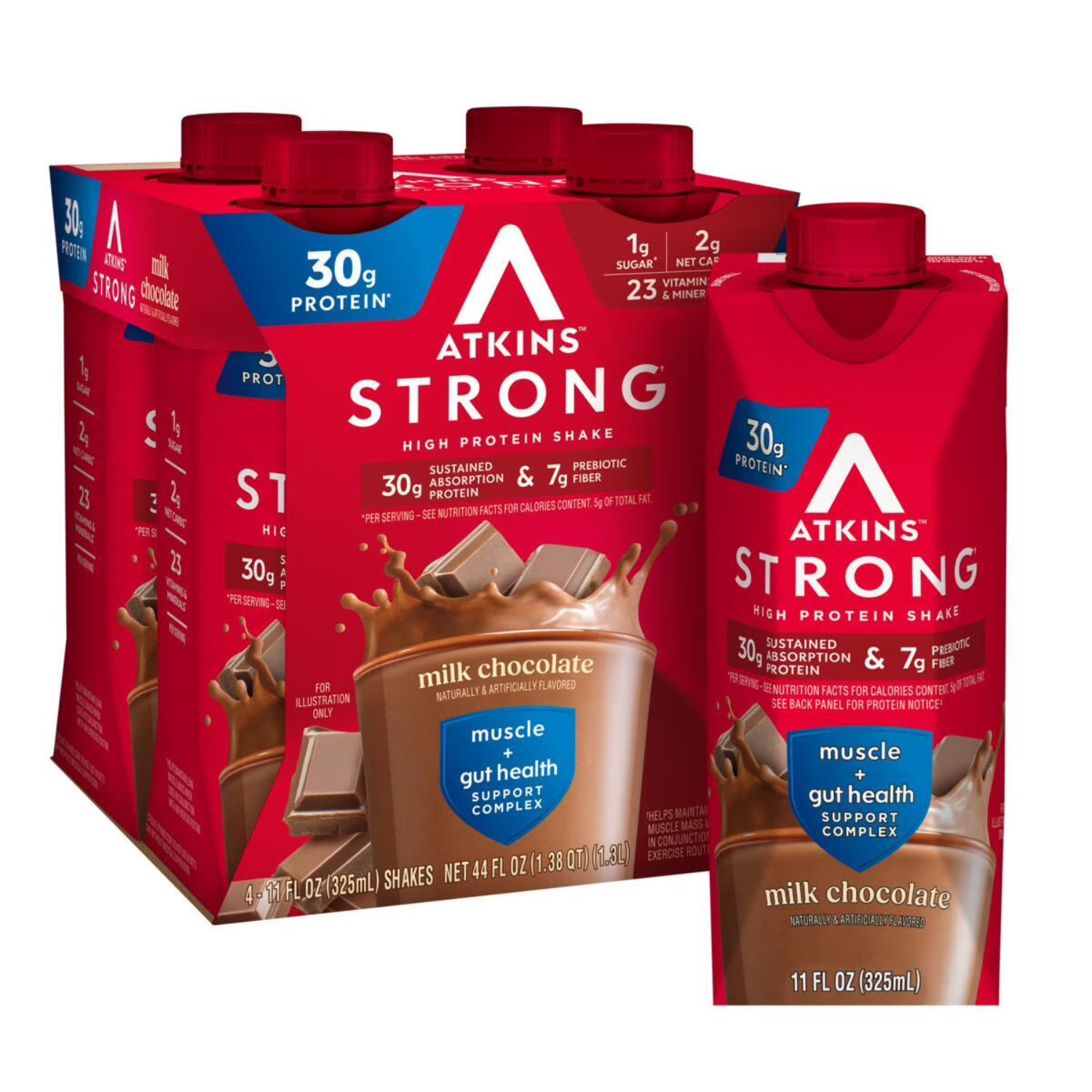 Atkins Strong, High Protein Shake, Milk Chocolate, 30g of Protein, 4 Count, 3 PK