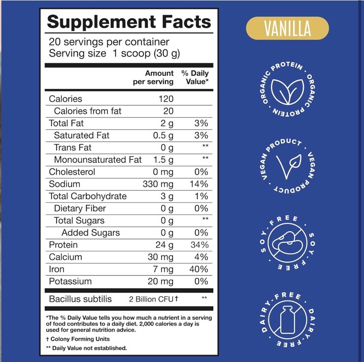 BIRDMAN Falcon Organic Vegan Protein Powder Vanilla, 24g Protein, Sugar Free