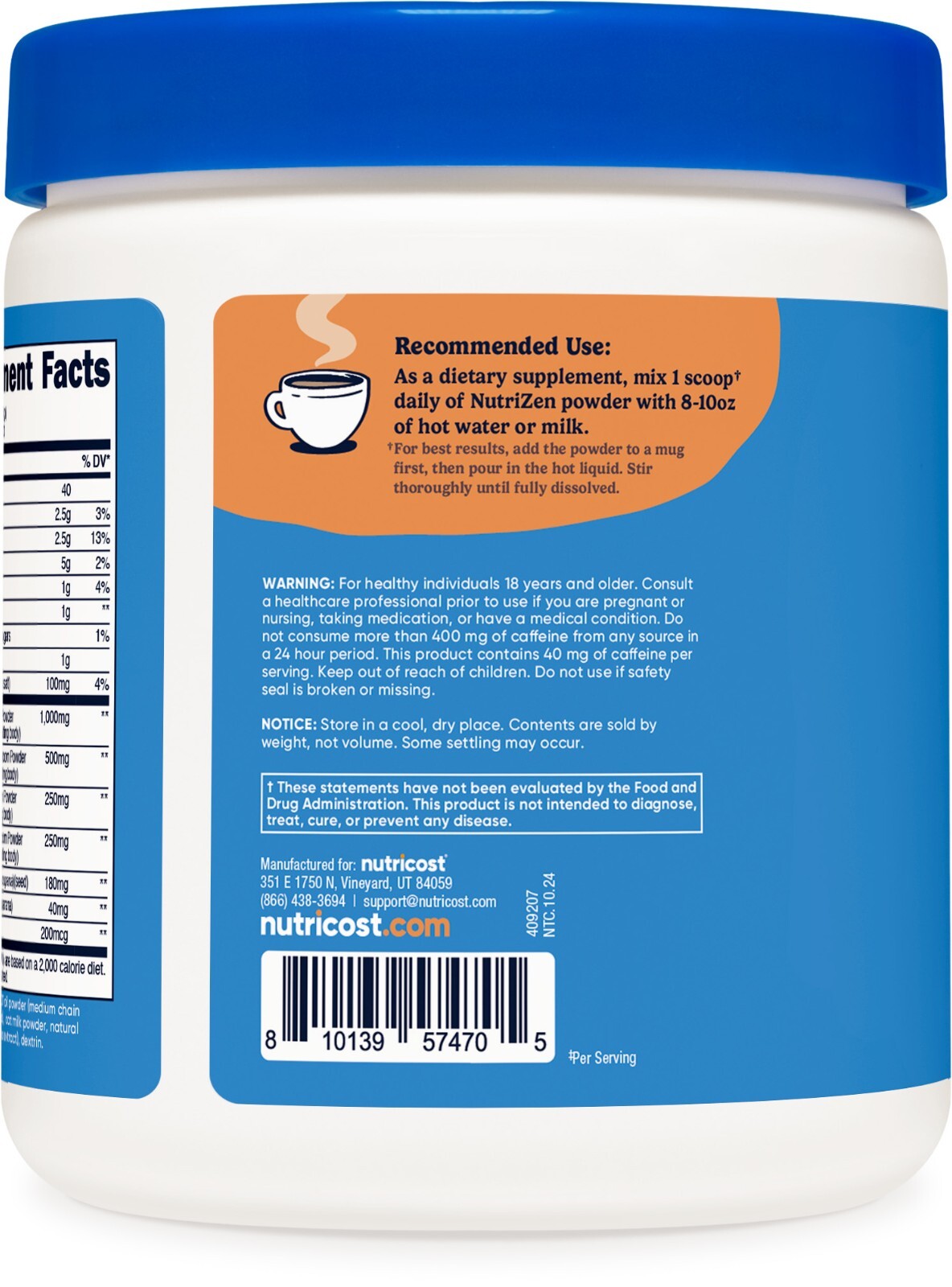 Nutricost Nutrizen AM Focus Adaptogenic Mushroom Drink (Cafe Latte Flavored)