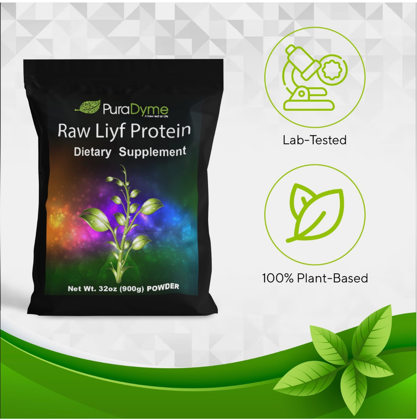 Puradyme Raw Liyf Protein Powder – Vegan Plant-Based | Enzyme Enhanced | 32oz