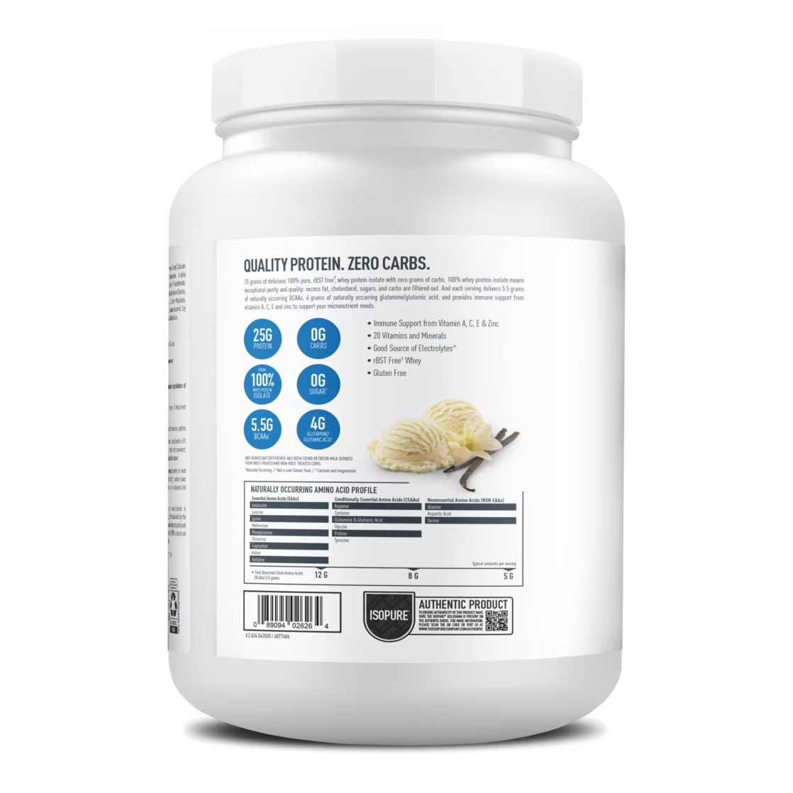 Isopure Zero Carb 100% Whey Protein Isolate Vanilla Protein Powder, 25g, 1 Lbs