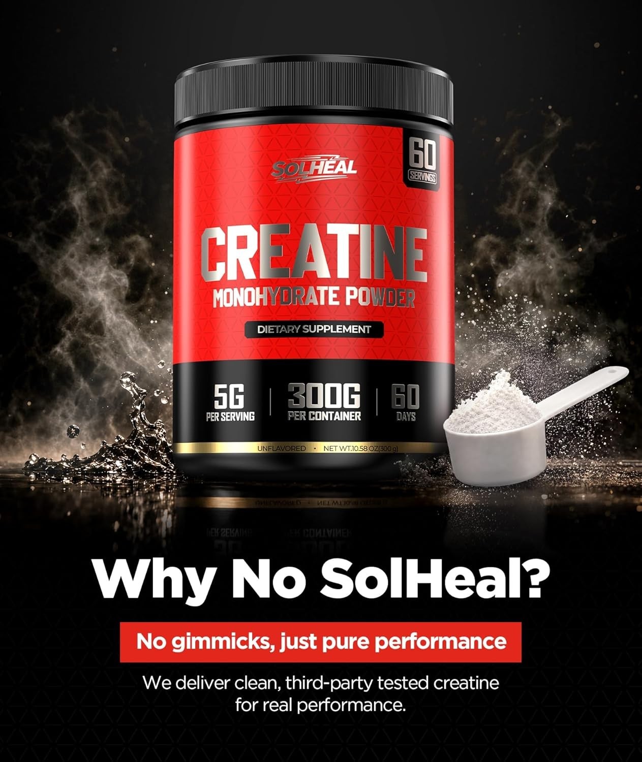Muscle Growth Creatine Monohydrate Powder, 5 grams per serving, 60 Servings