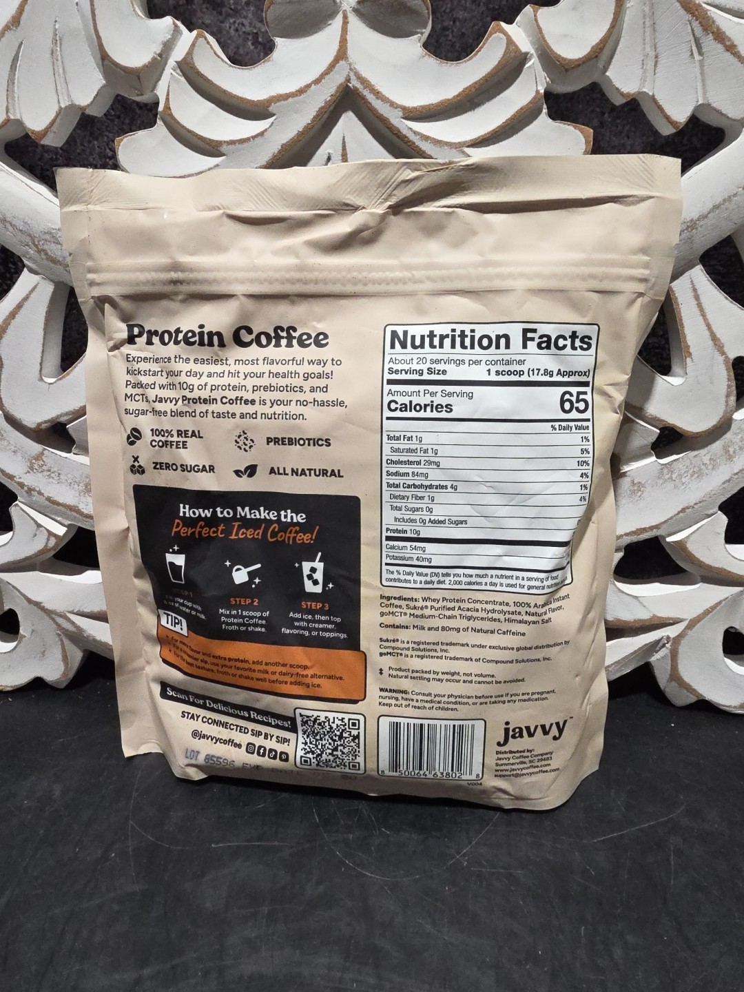 Javvy Protein Coffee Powder Caramel 12.6 oz Prebiotic MCTs Caffeine