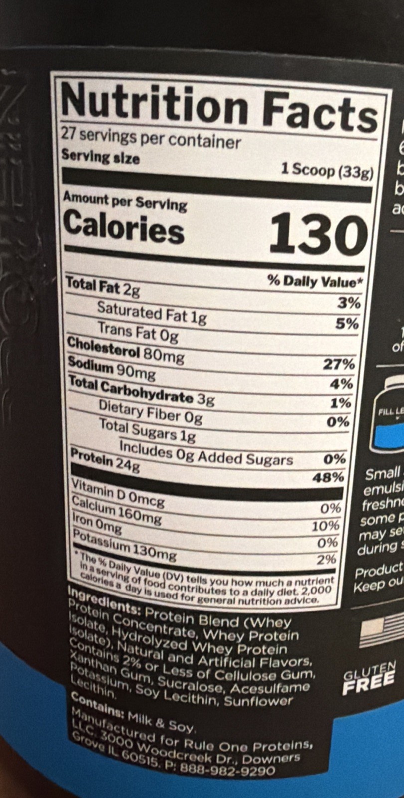RULE 1 Whey Blend 27 serv Vanilla Ice Cream 100% Whey Protein Powder 1.96lb