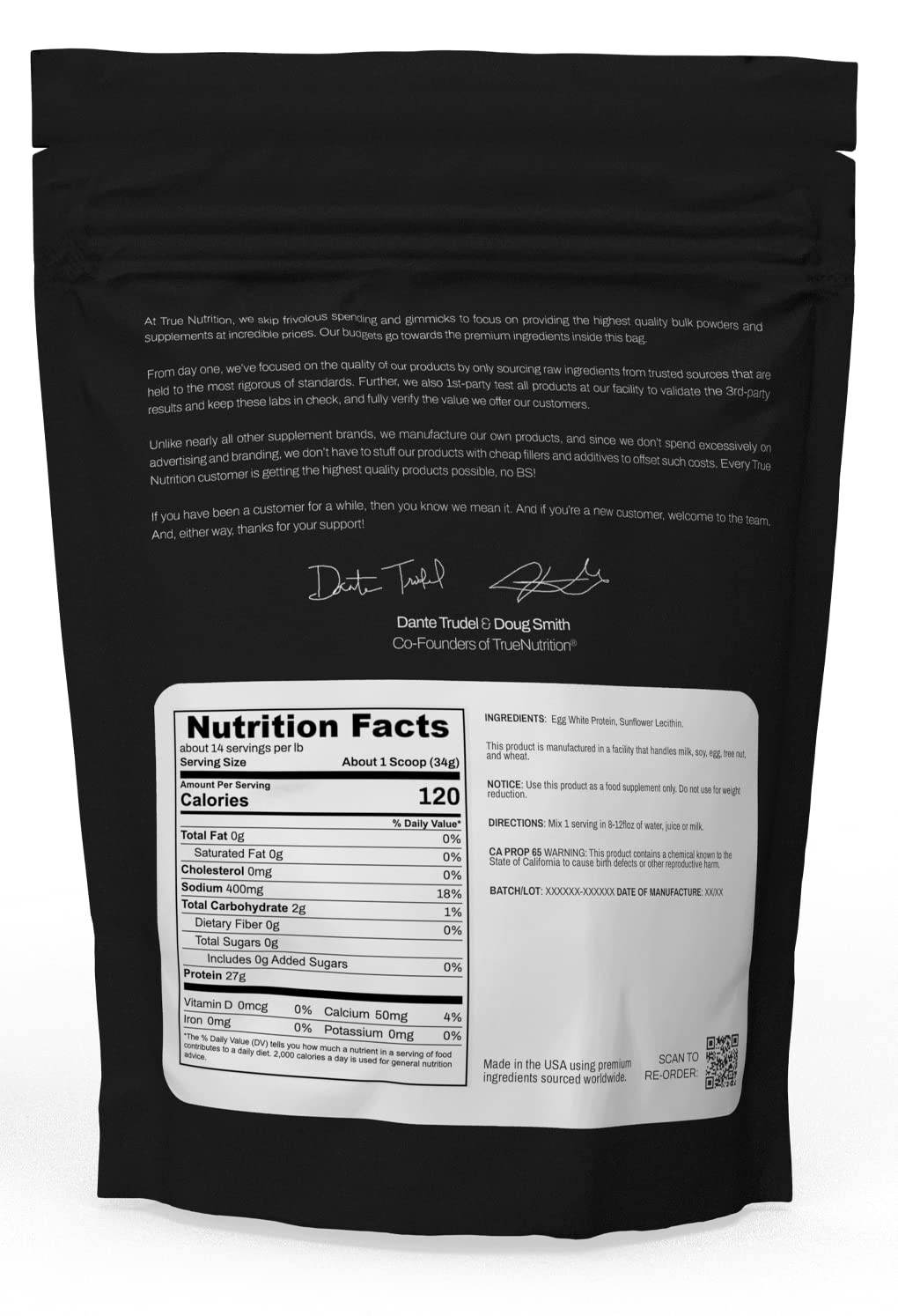 True Nutrition Egg White Protein Powder – 24g Non-GMO Egg Protein per Serving –