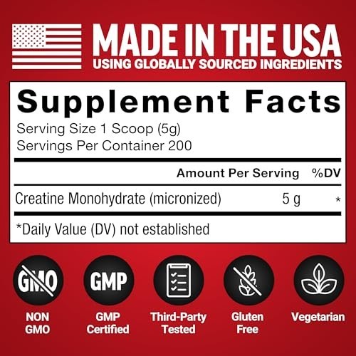 Creatine Monohydrate Powder 5g Unflavored 200 Servings Muscle Growth Recovery
