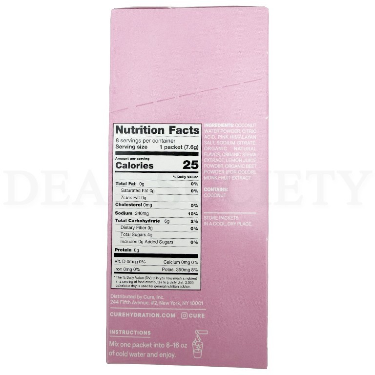 Cure Hydration Plant-Based Electrolyte Drink Mix Watermelon 8 ct Each Lot of 5