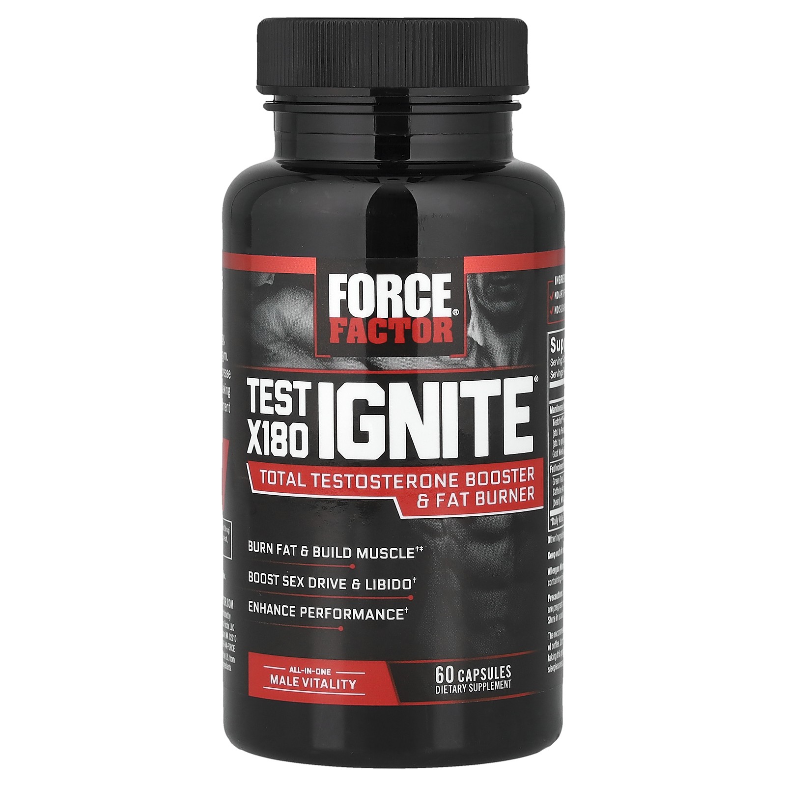 Test X180 Ignite, Free Testosterone Booster & Fat Burner, 60 Capsules