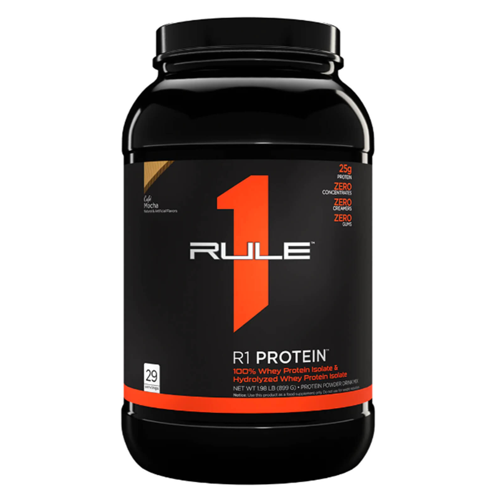 RULE 1 Protein 29 serv Café Mocha Whey Protein Isolate Hydrolysate 1.98lb