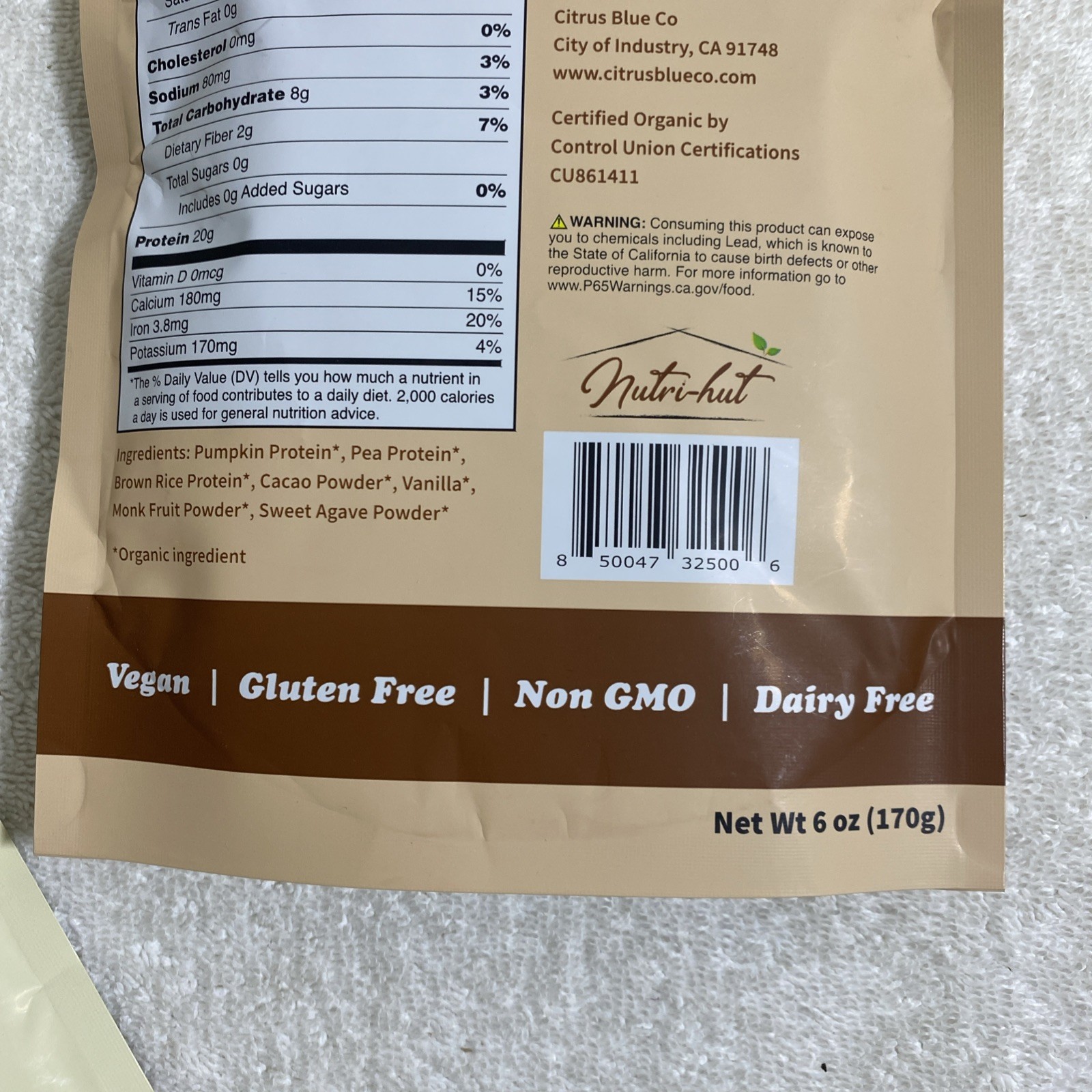 Lot Of 4, Nutri Hut, Plant Based Protein Powder, 6 oz Each Vanilla & Cho, (T745