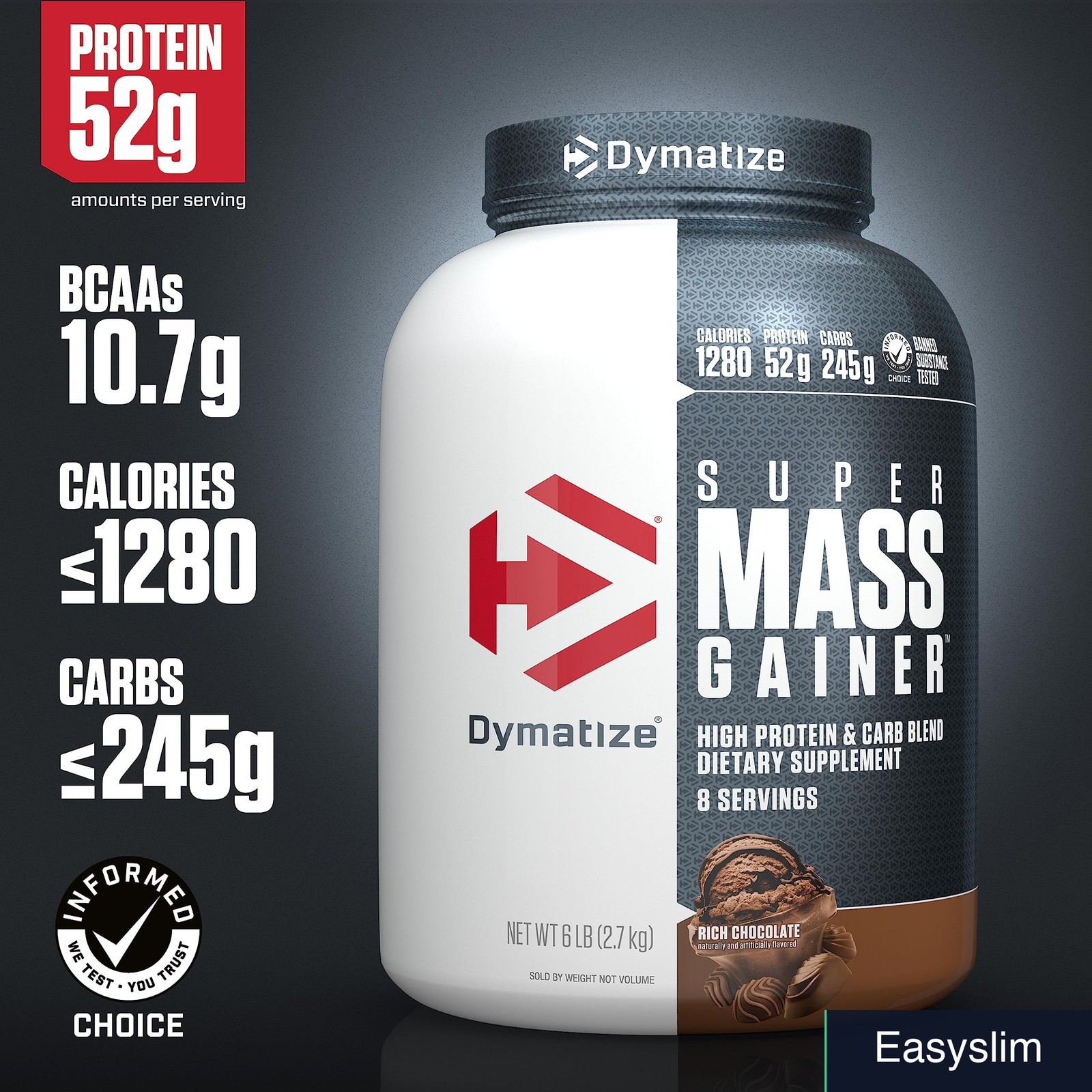 Mass Gainer Protein Powder Rich Chocolate 52g Creatine 6 Pound
