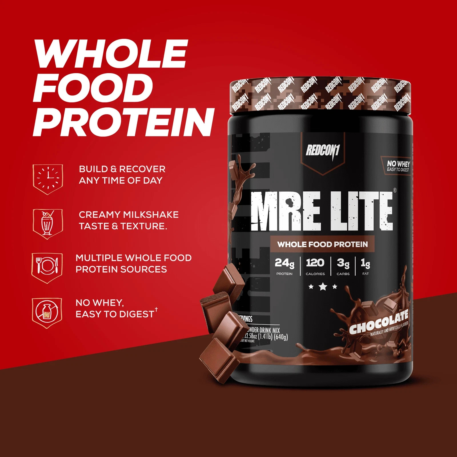 REDCON1 MRE Lite Whole Food Protein Powder, Chocolate, Whey & Lactose Free Meal