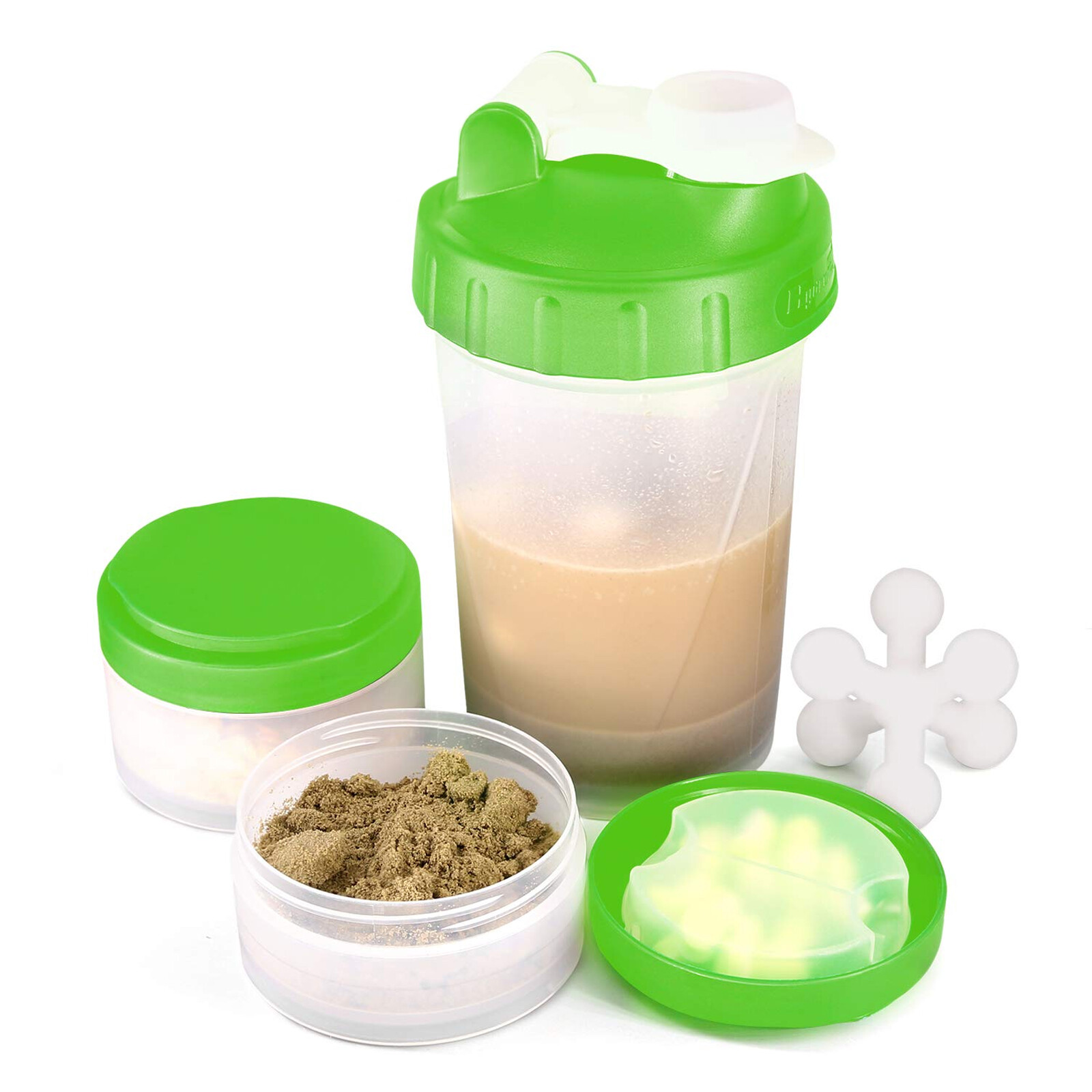 16 OZ Shake Bottle Protein Powder Shaker Blender Gym Smoothie Cup two storage