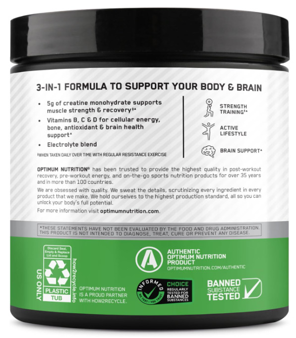 Optimum Nutrition Creatine Monohydrate Plus Powder, Strawberry Peach Flavored
