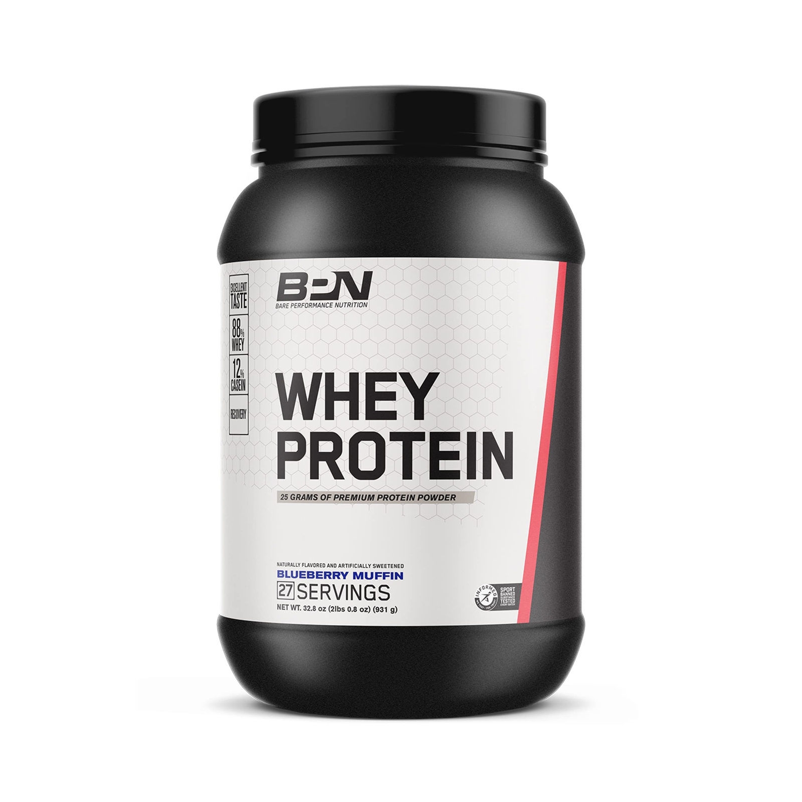 BARE PERFORMANCE NUTRITION, BPN Whey Protein Powder, Blueberry Muffin, 25g of…